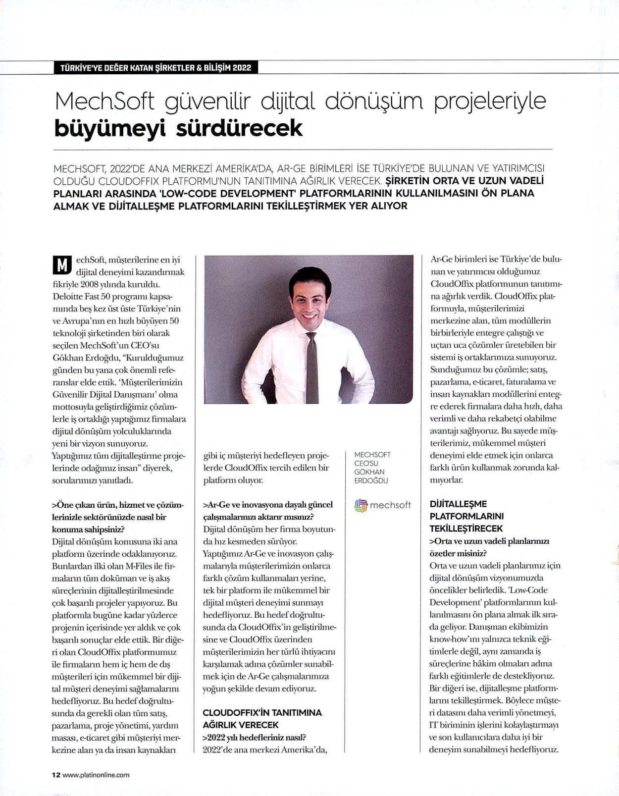 Platin Dergi Şubat Sayısı -"MechSoft Güvenilir Dijital Dönüşüm Projeleriyle Büyümeyi Sürdürecek" Platin Dergi Şubat Sayısı -"MechSoft Güvenilir Dijital Dönüşüm Projeleriyle Büyümeyi Sürdürecek"